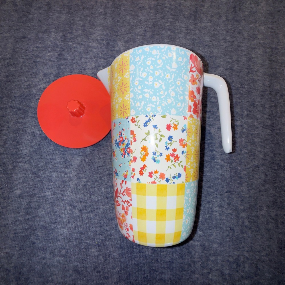 The Pioneer Woman Melamine Pitcher with Lid Floral Patchwork Multi Color 8.5in